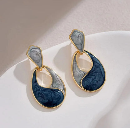 Abstract Blue & Grey Drop Earrings
