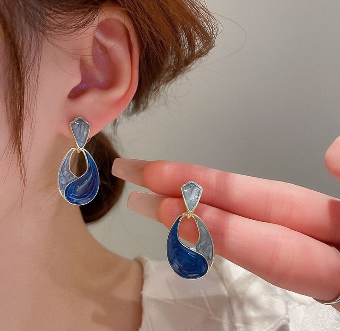 Abstract Blue & Grey Drop Earrings