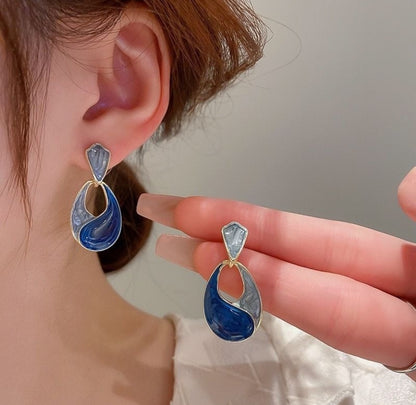 Abstract Blue & Grey Drop Earrings
