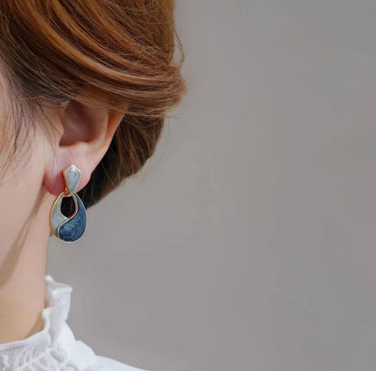 Abstract Blue & Grey Drop Earrings