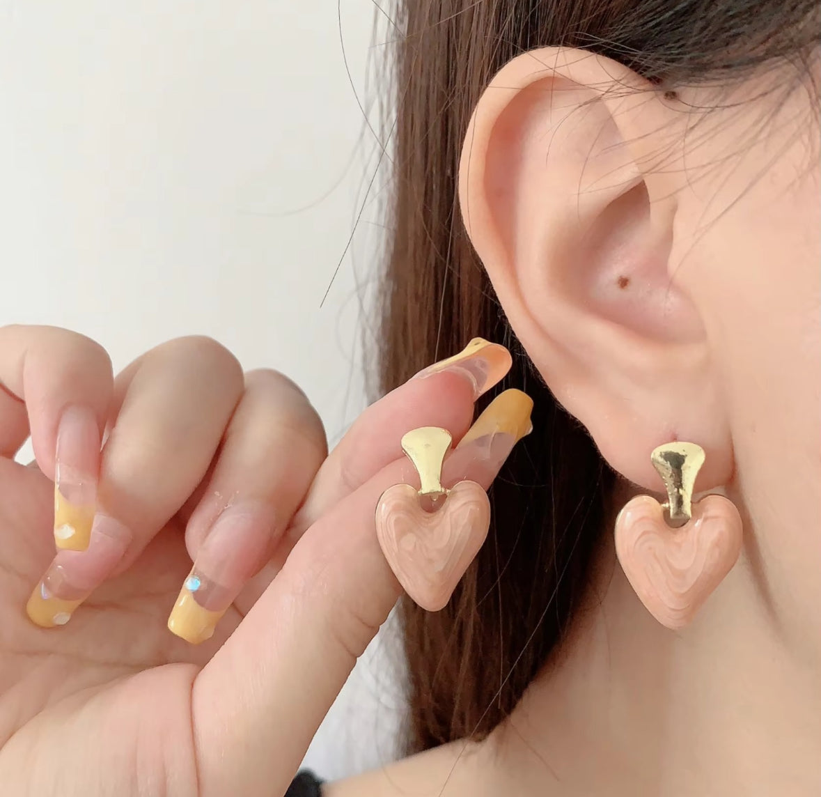 Marbled Pink Heart Stud Earrings