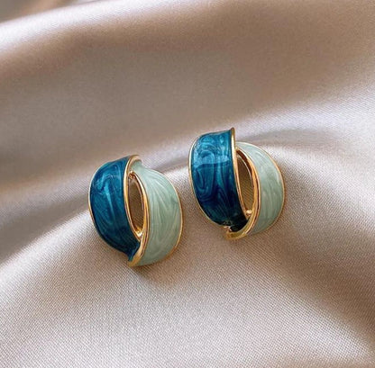 Abstract Blue & Green Knot Stud Earrings