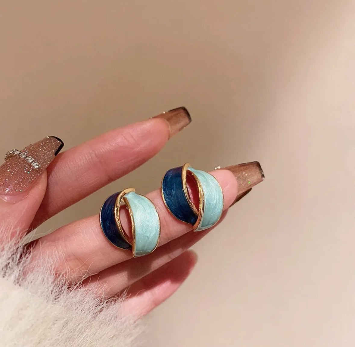 Abstract Blue & Green Knot Stud Earrings