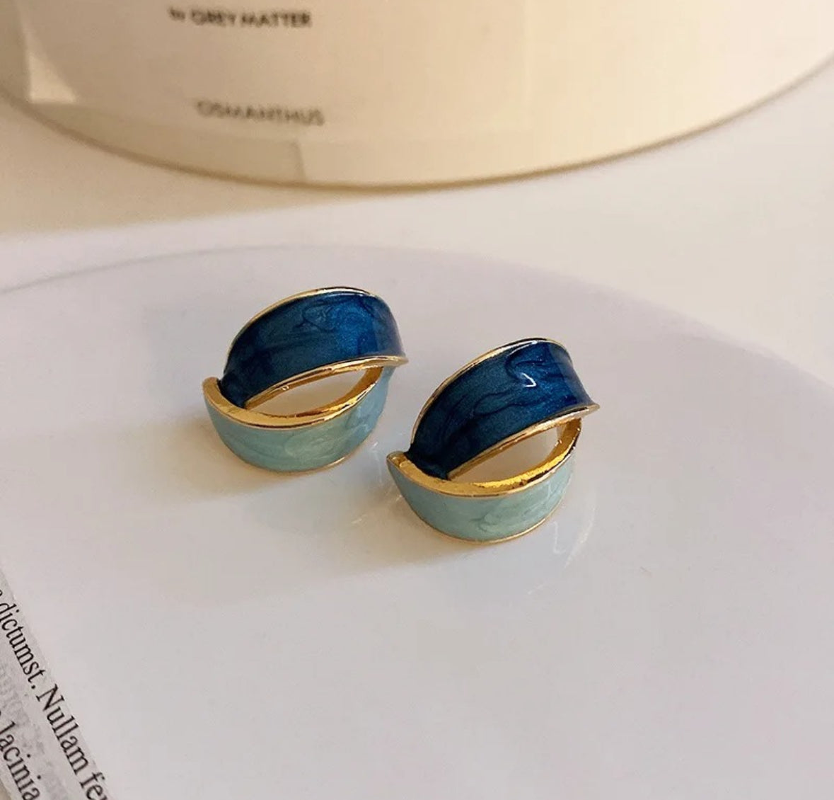 Abstract Blue & Green Knot Stud Earrings