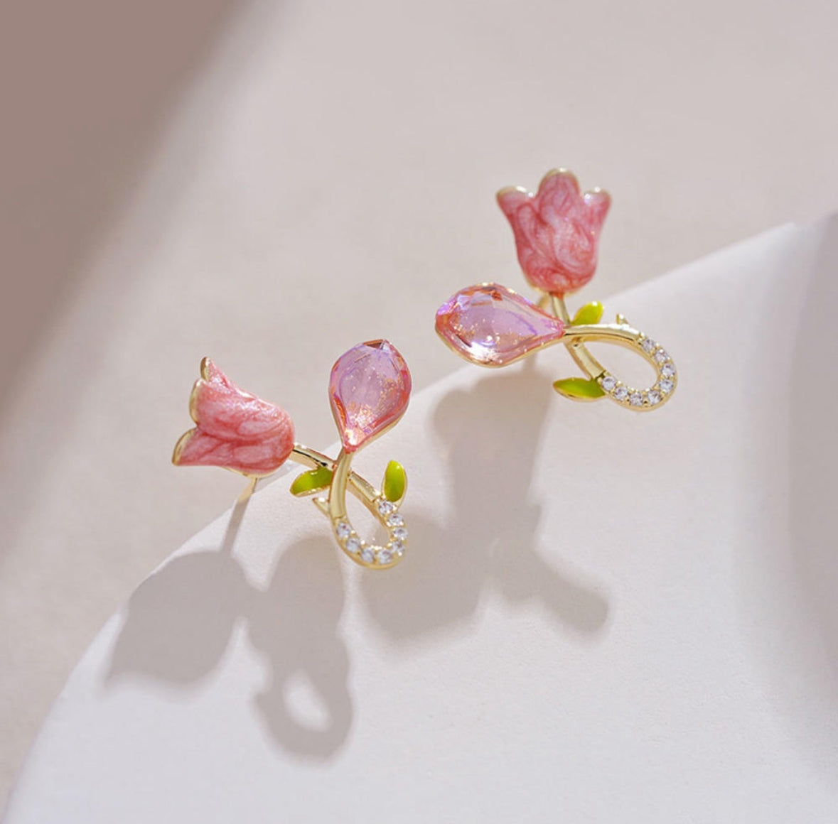 Pink Tulip Stud Earrings