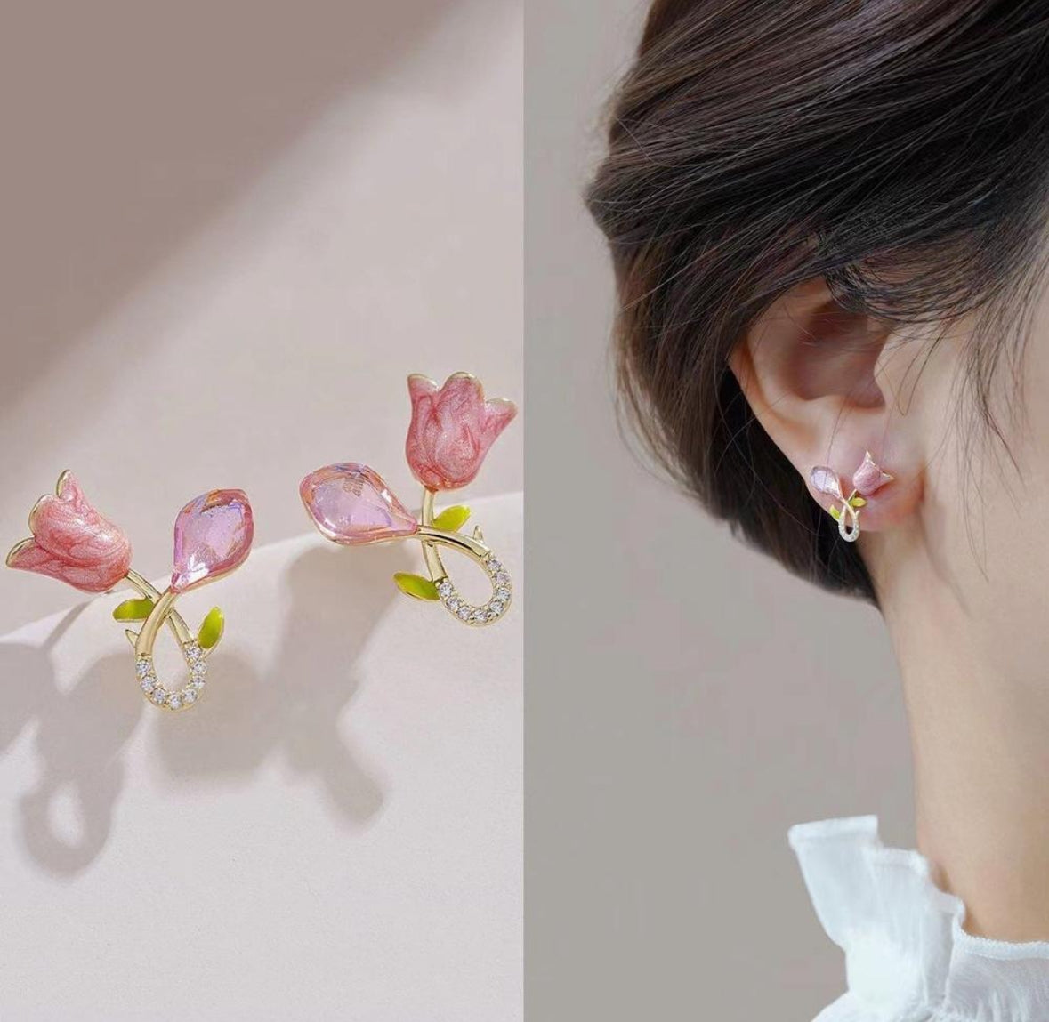 Pink Tulip Stud Earrings