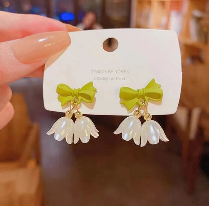 Lily of the Valley and Bow Drop Earrings