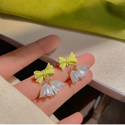 Lily of the Valley and Bow Drop Earrings