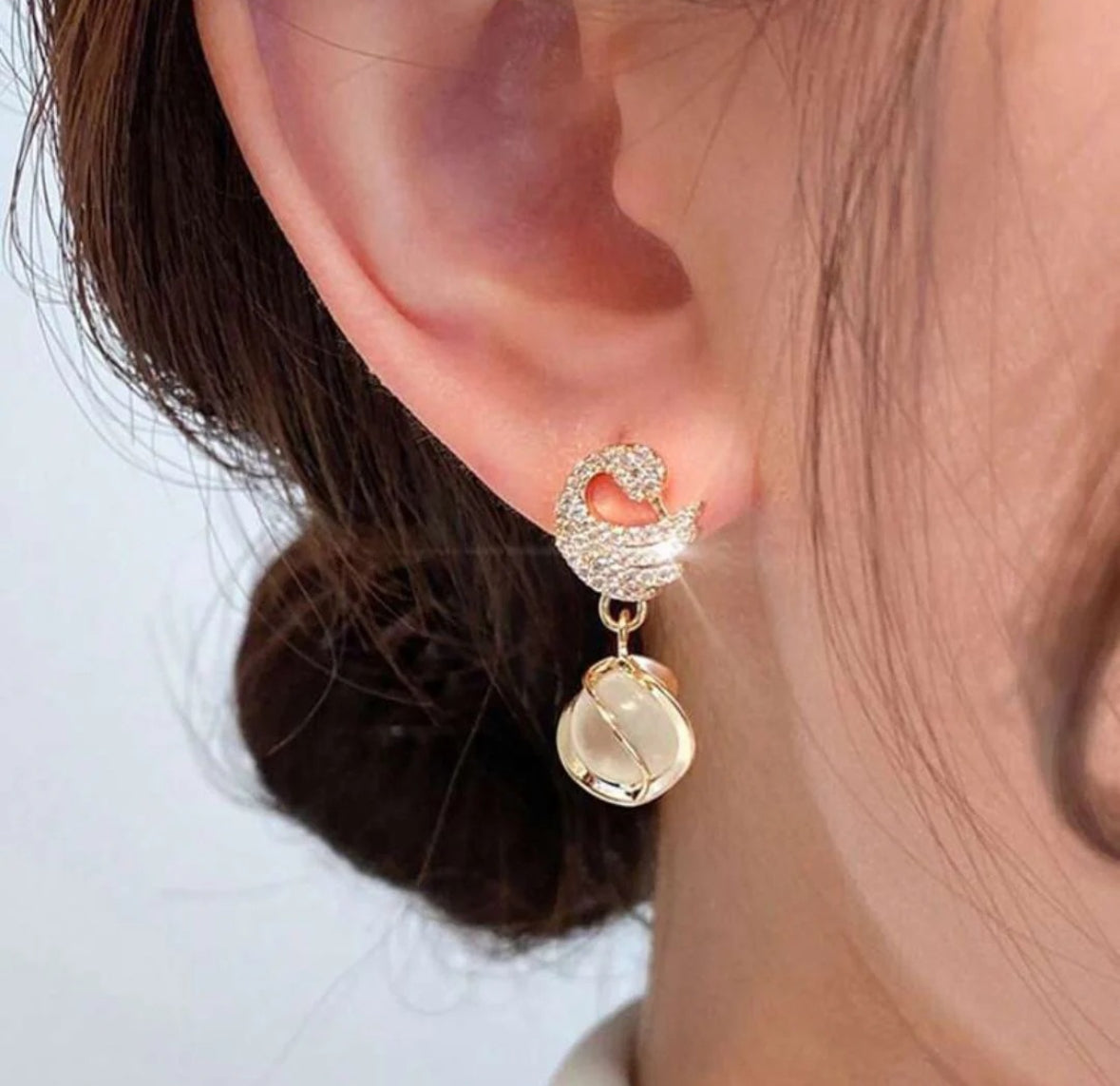 Swan and Opal Drop Earrings
