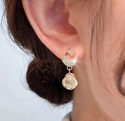Swan and Opal Drop Earrings