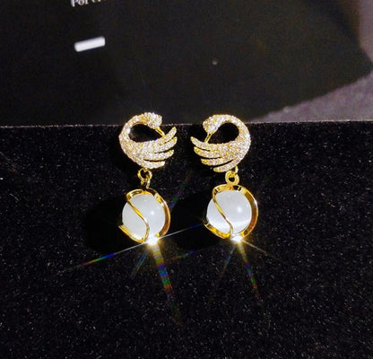 Swan and Opal Drop Earrings