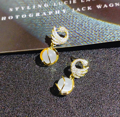 Swan and Opal Drop Earrings