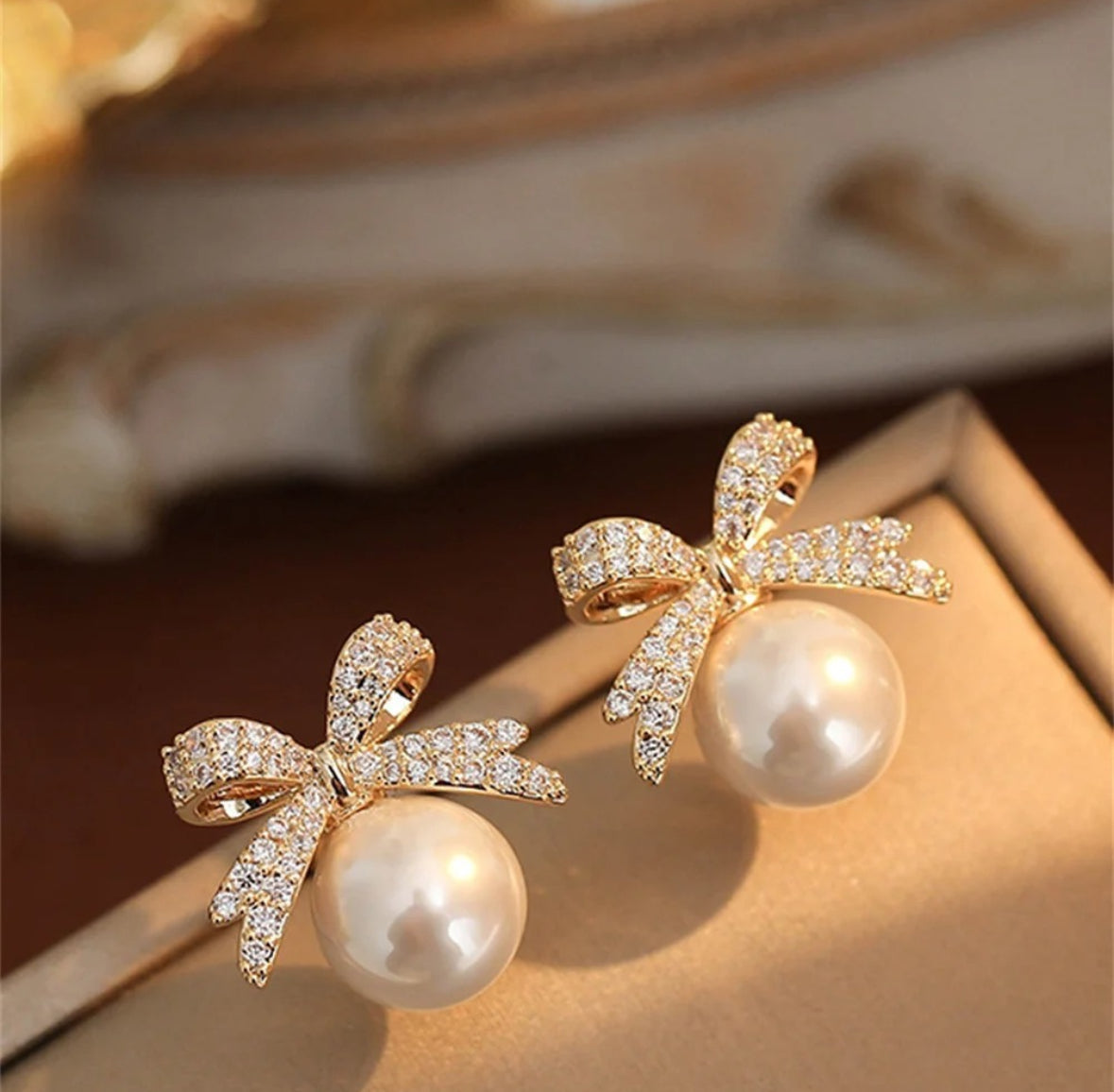 Pearl and Pavé Bow Stud Earrings