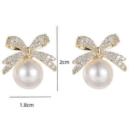 Pearl and Pavé Bow Stud Earrings