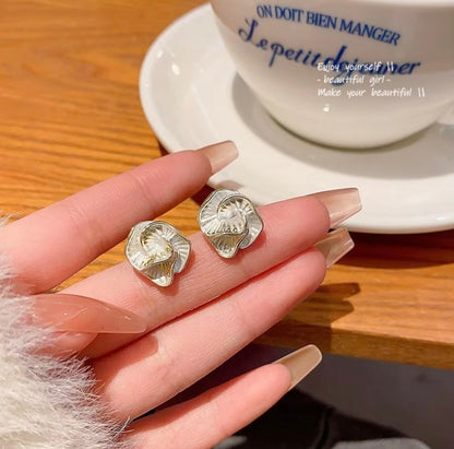 White Camellia Flower Stud Earrings