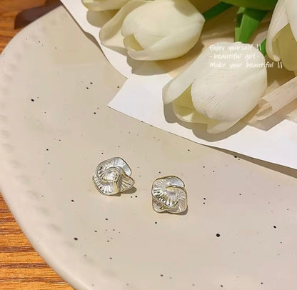 White Camellia Flower Stud Earrings