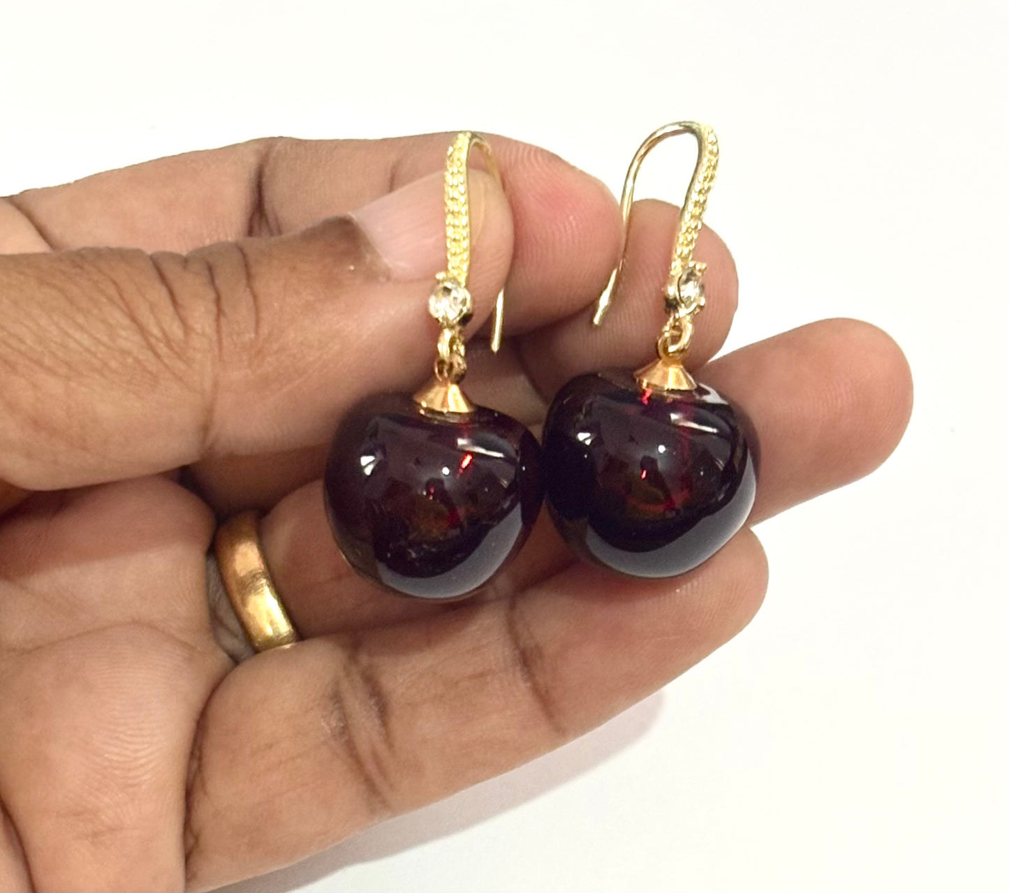 Dark Red Cherry Drop Earrings