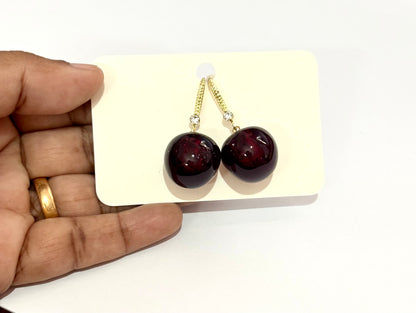 Dark Red Cherry Drop Earrings