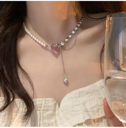 Asymmetrical Heart & Pearl Necklace