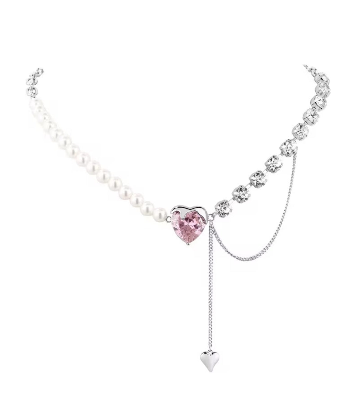 Asymmetrical Heart & Pearl Necklace