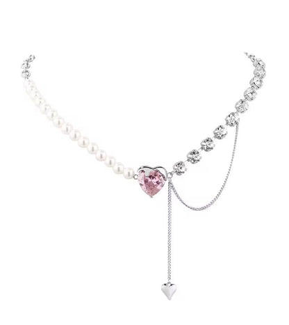 Asymmetrical Heart & Pearl Necklace