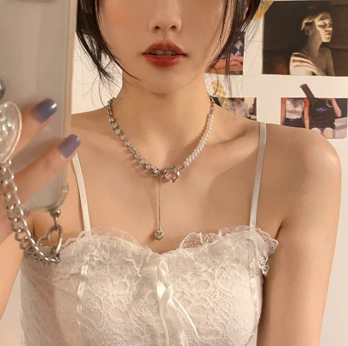 Asymmetrical Heart & Pearl Necklace