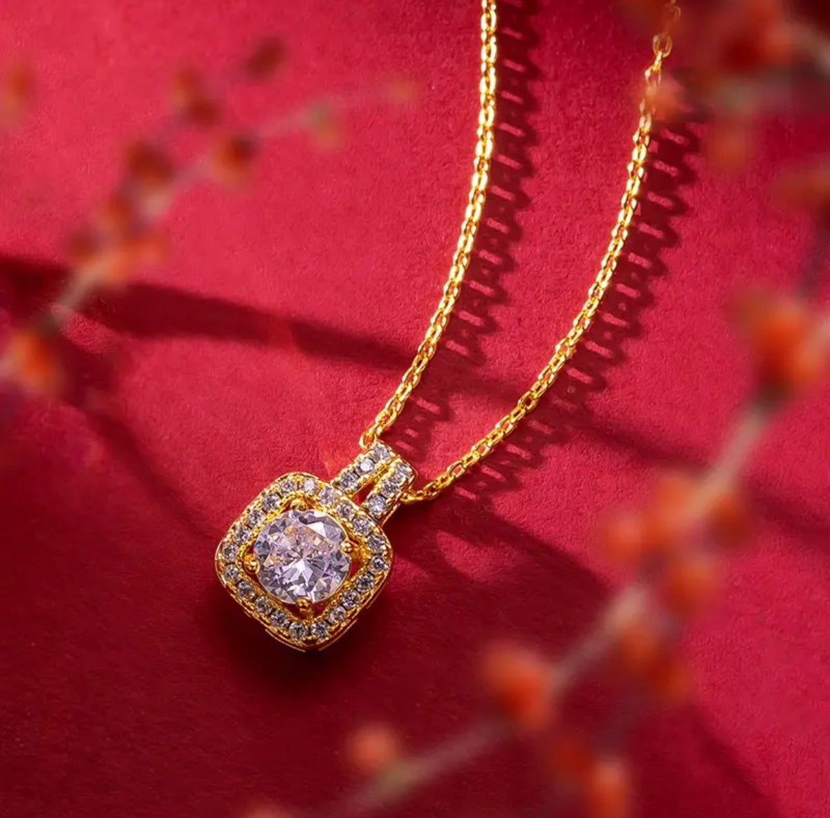 Gold Square Crystal Jewelry Set - Necklace, Earrings, and Finger Ring