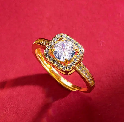 Gold Square Crystal Jewelry Set - Necklace, Earrings, and Finger Ring