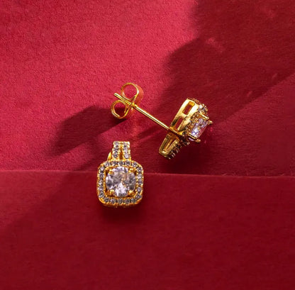 Gold Square Crystal Jewelry Set - Necklace, Earrings, and Finger Ring