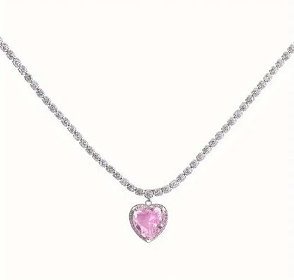 Pink Heart and Crystal Necklace