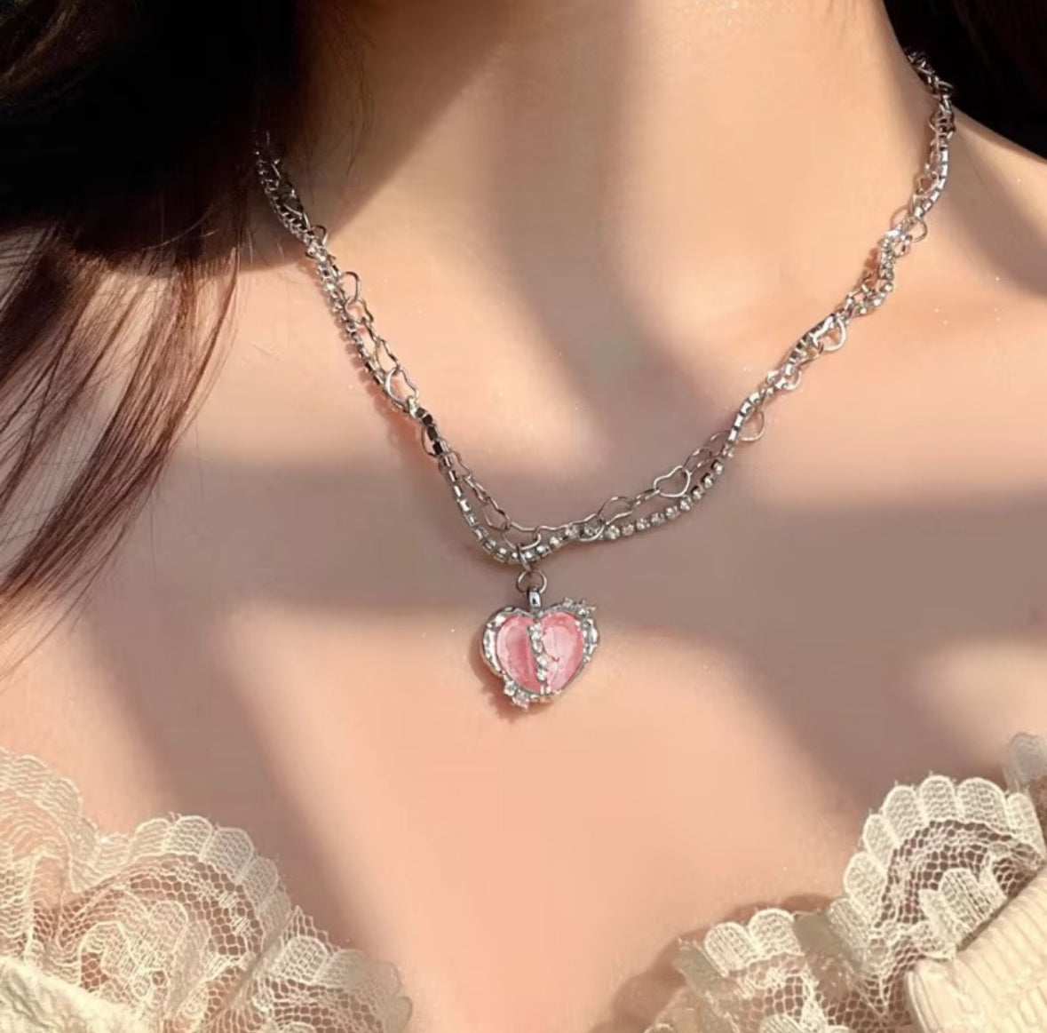 Y2K Pink Heart Necklace
