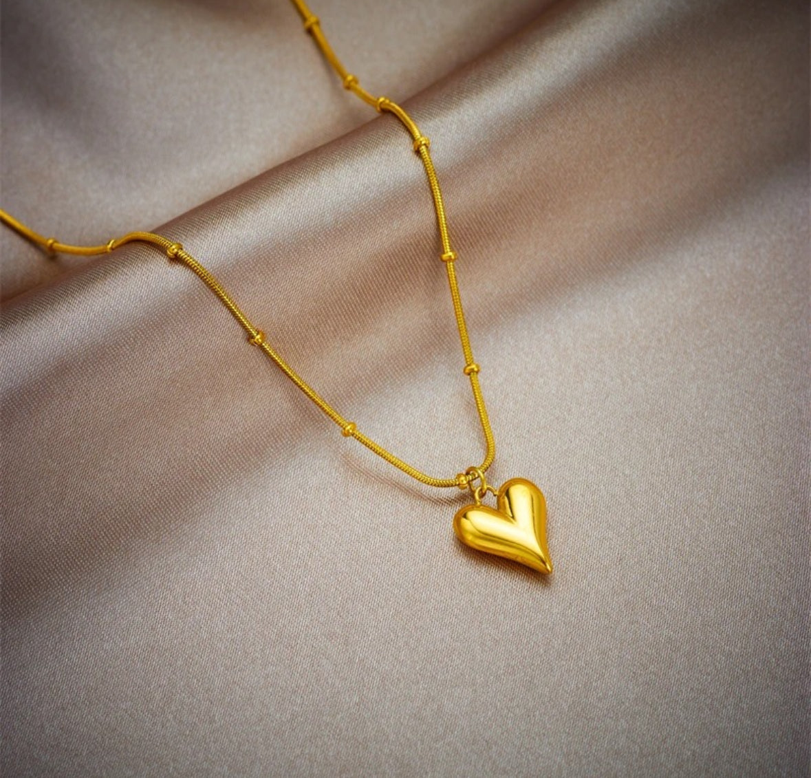Gold Puffy Heart Necklace