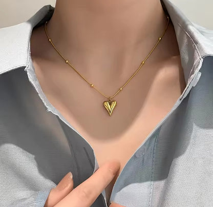 Gold Puffy Heart Necklace