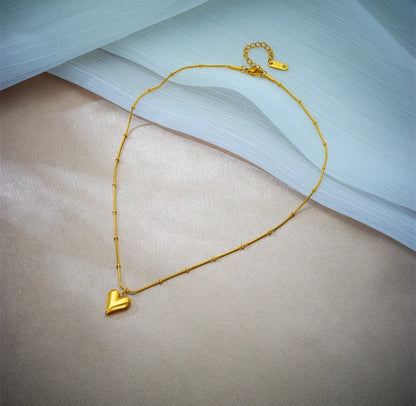 Gold Puffy Heart Necklace