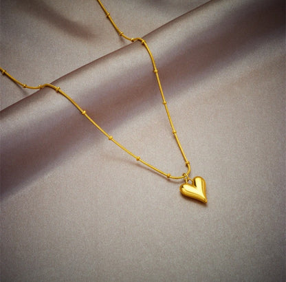 Gold Puffy Heart Necklace