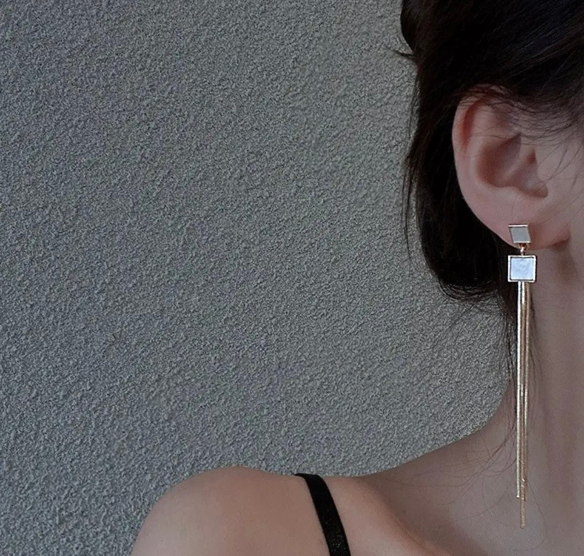 White and Gold Long Tassel Earrings
