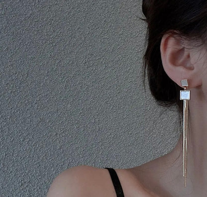 White and Gold Long Tassel Earrings