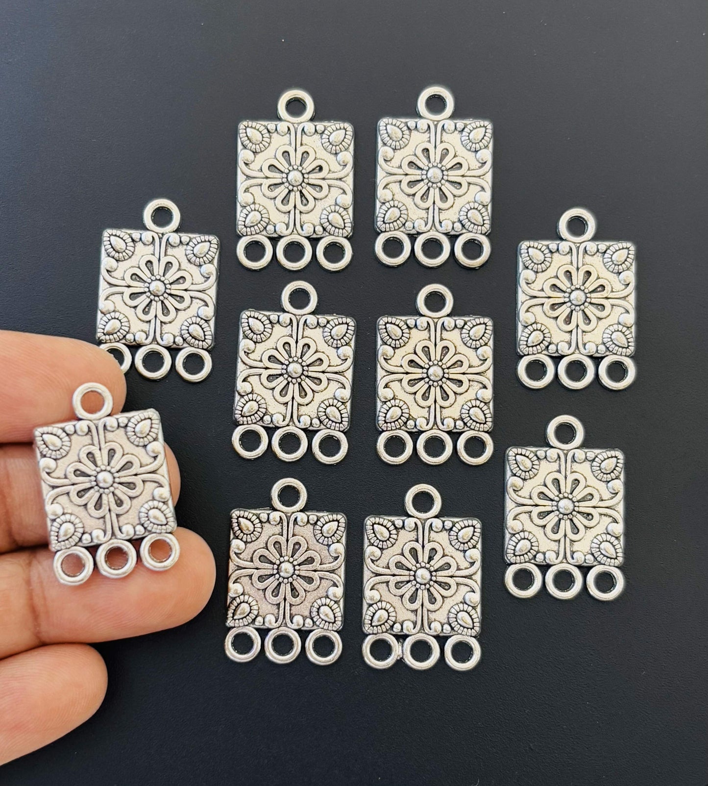 Oxidized Silver Square Connectors