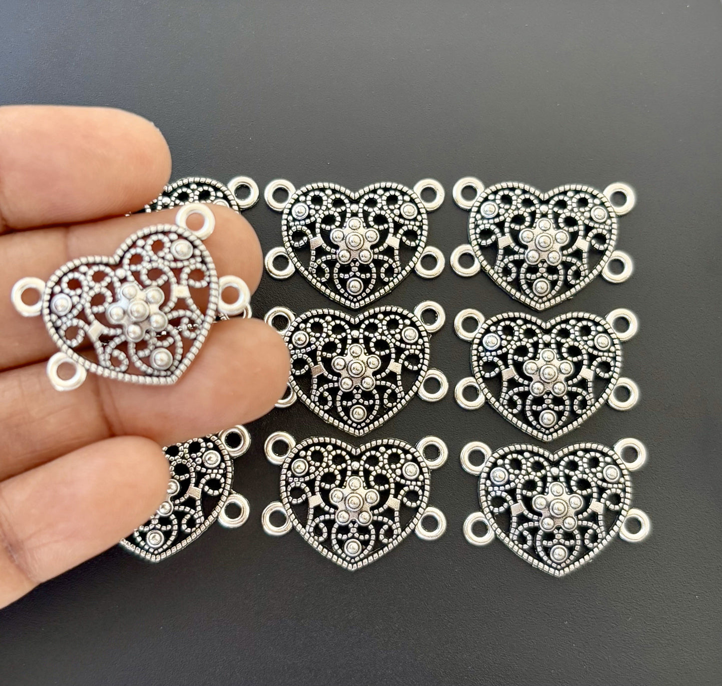 Tibetan Silver Heart Connector Charms