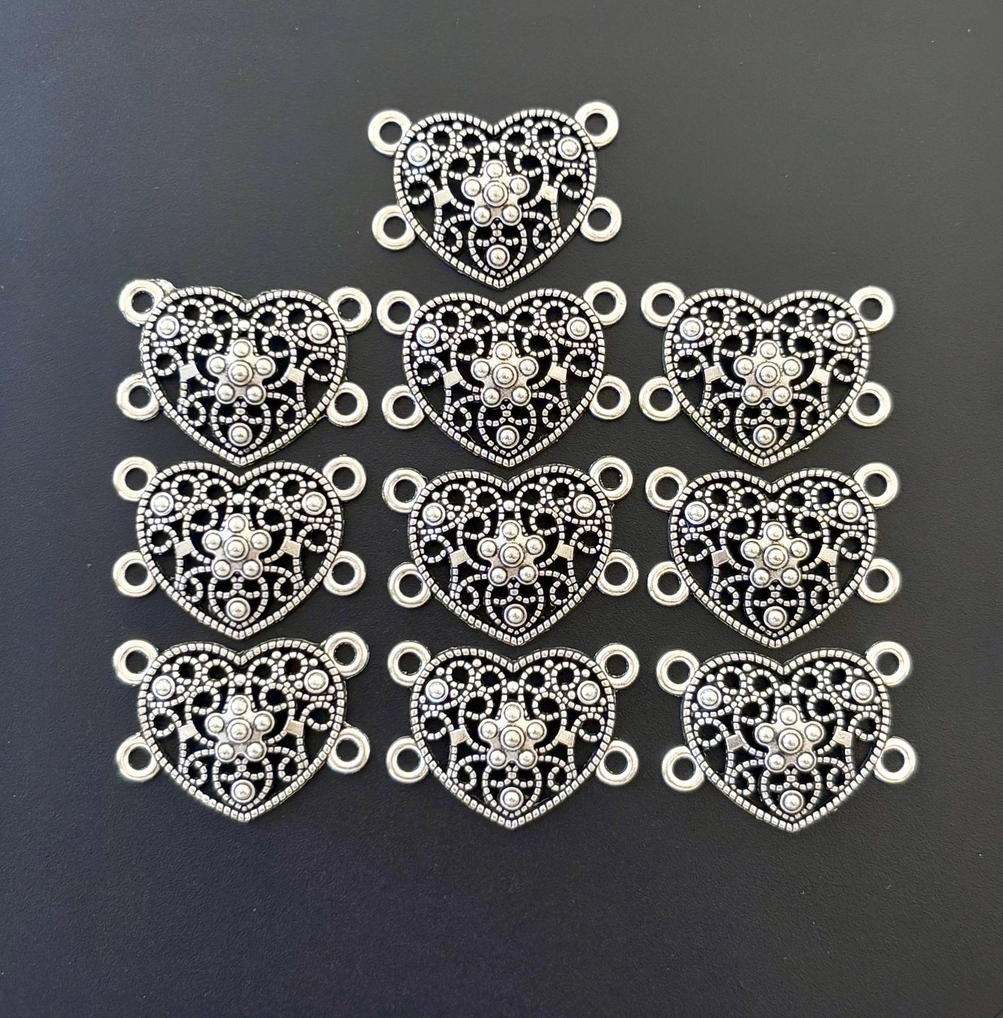 Tibetan Silver Heart Connector Charms