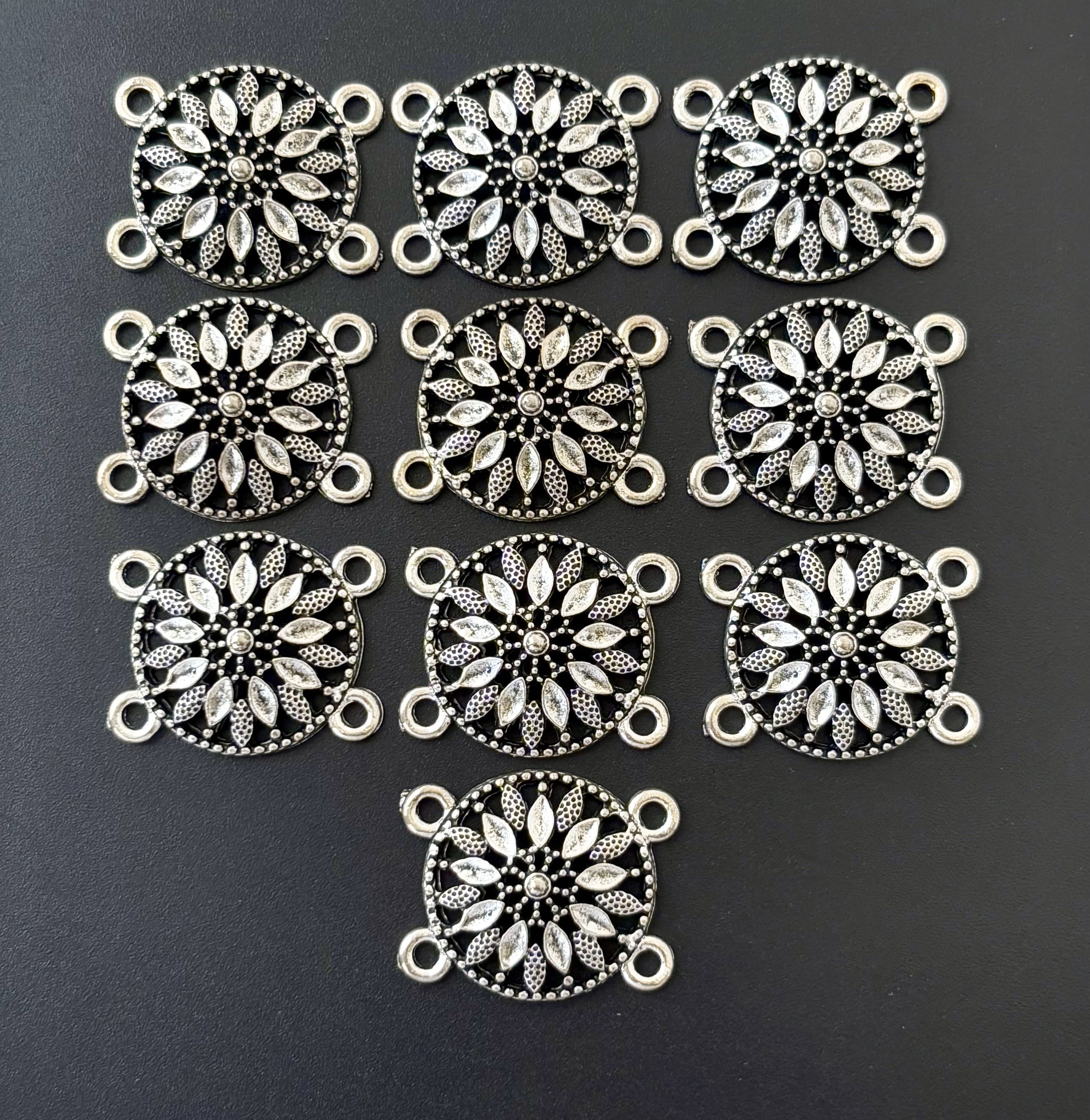 Oxidized Silver Sun Connector Charms