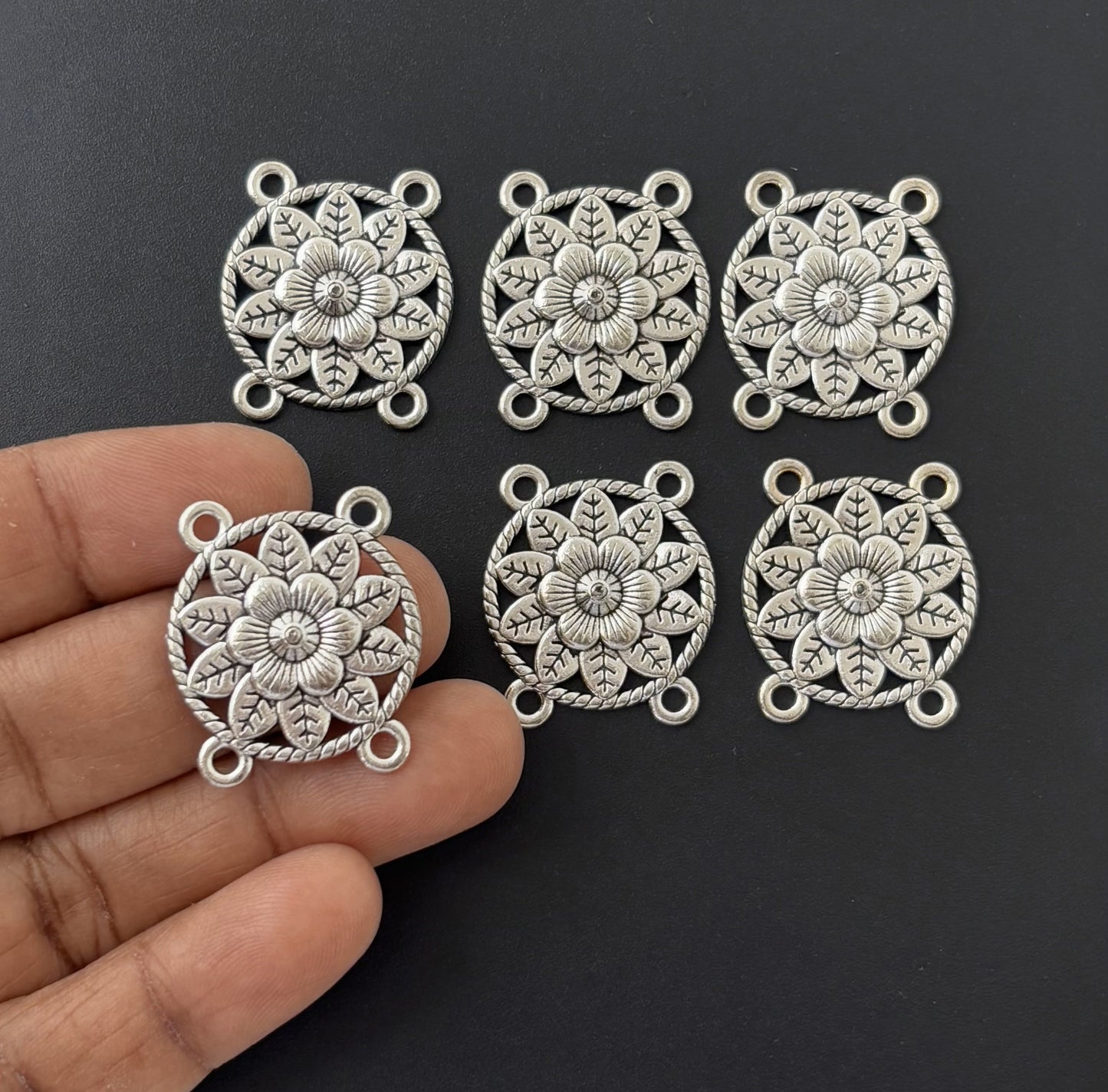 Antique Silver Plated Flower Connector Charm