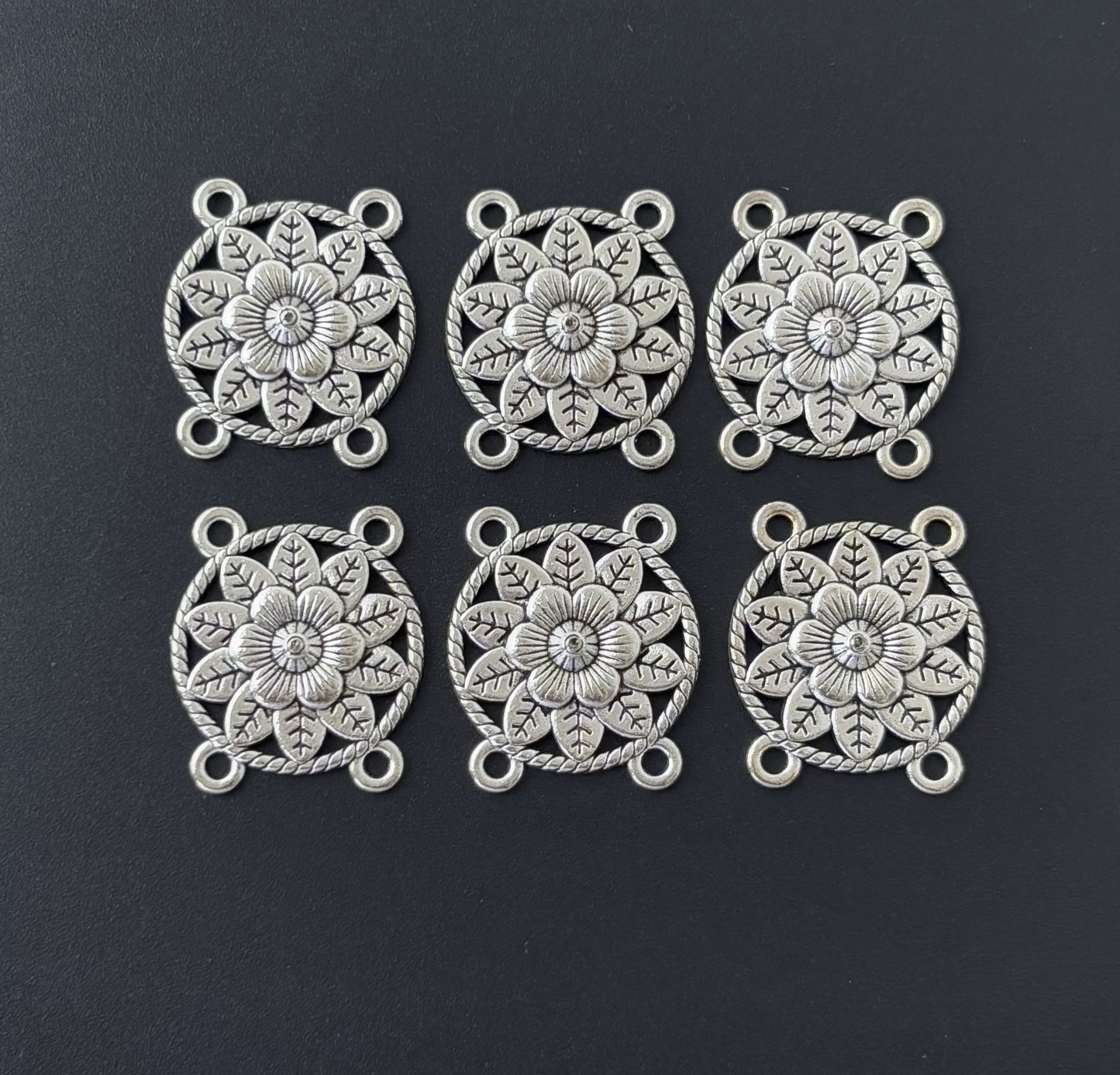 Antique Silver Plated Flower Connector Charm