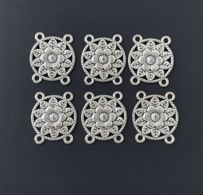 Antique Silver Plated Flower Connector Charm