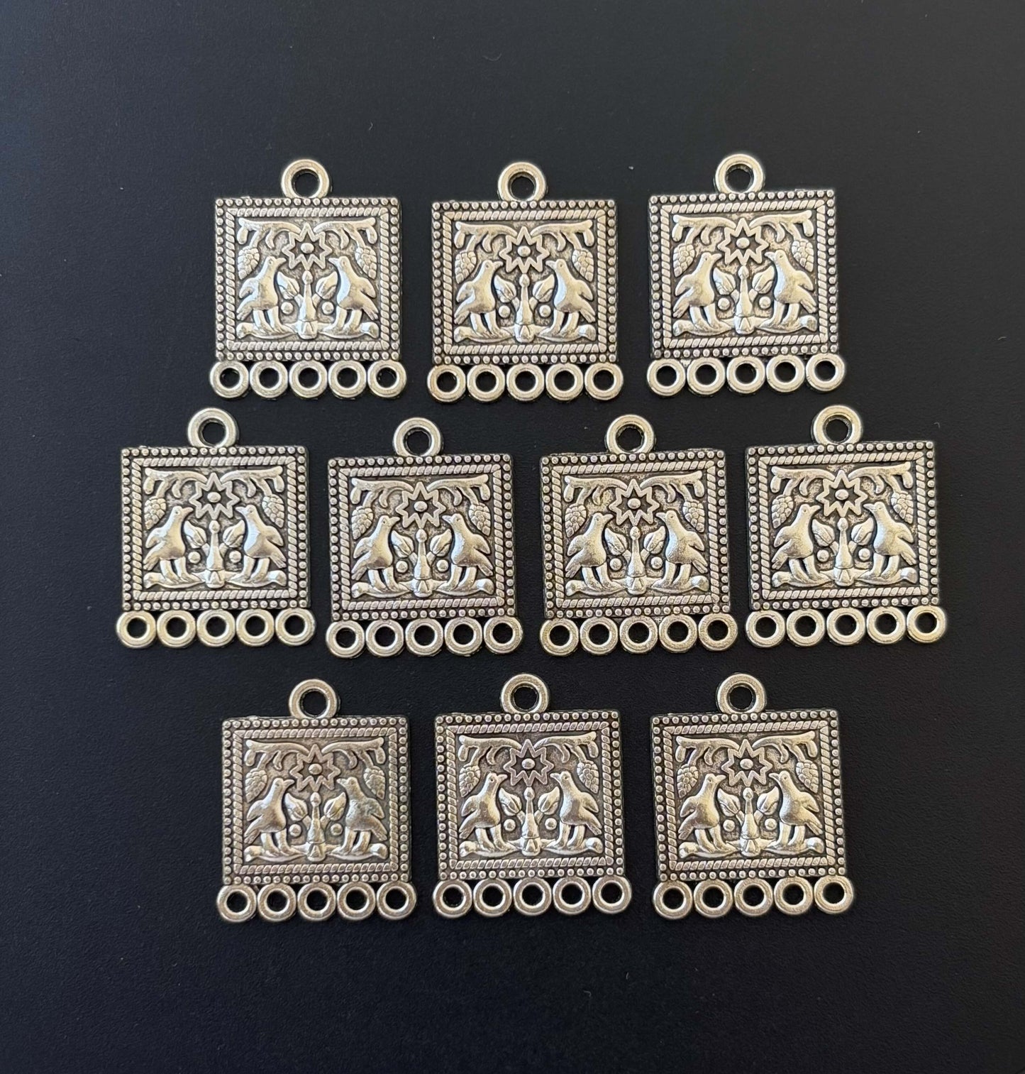 Antique Silver Square Connectors with five Holes