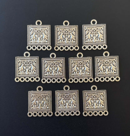 Antique Silver Square Connectors with five Holes