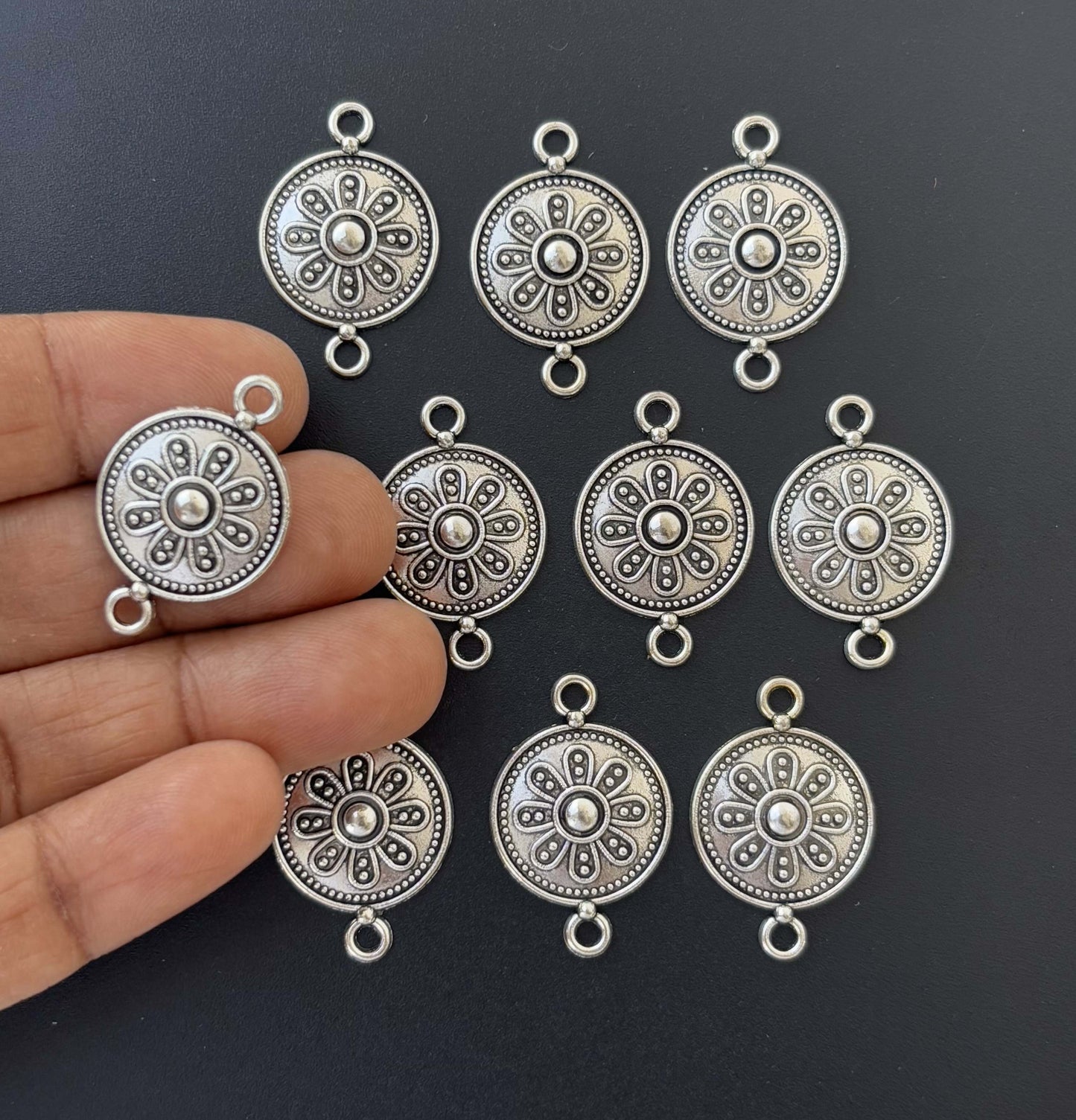 Antique Silver Flower Medallion Connectors