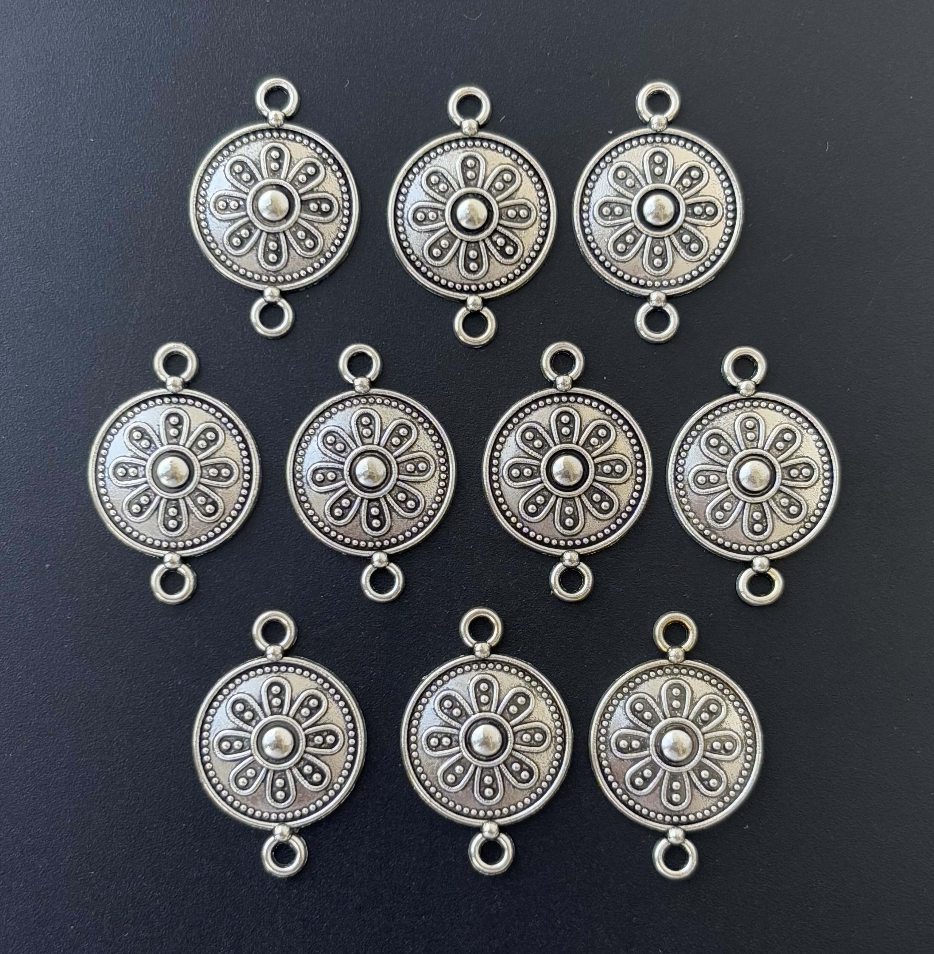 Antique Silver Flower Medallion Connectors
