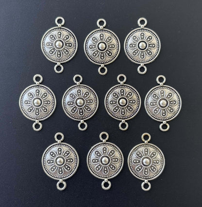 Antique Silver Flower Medallion Connectors