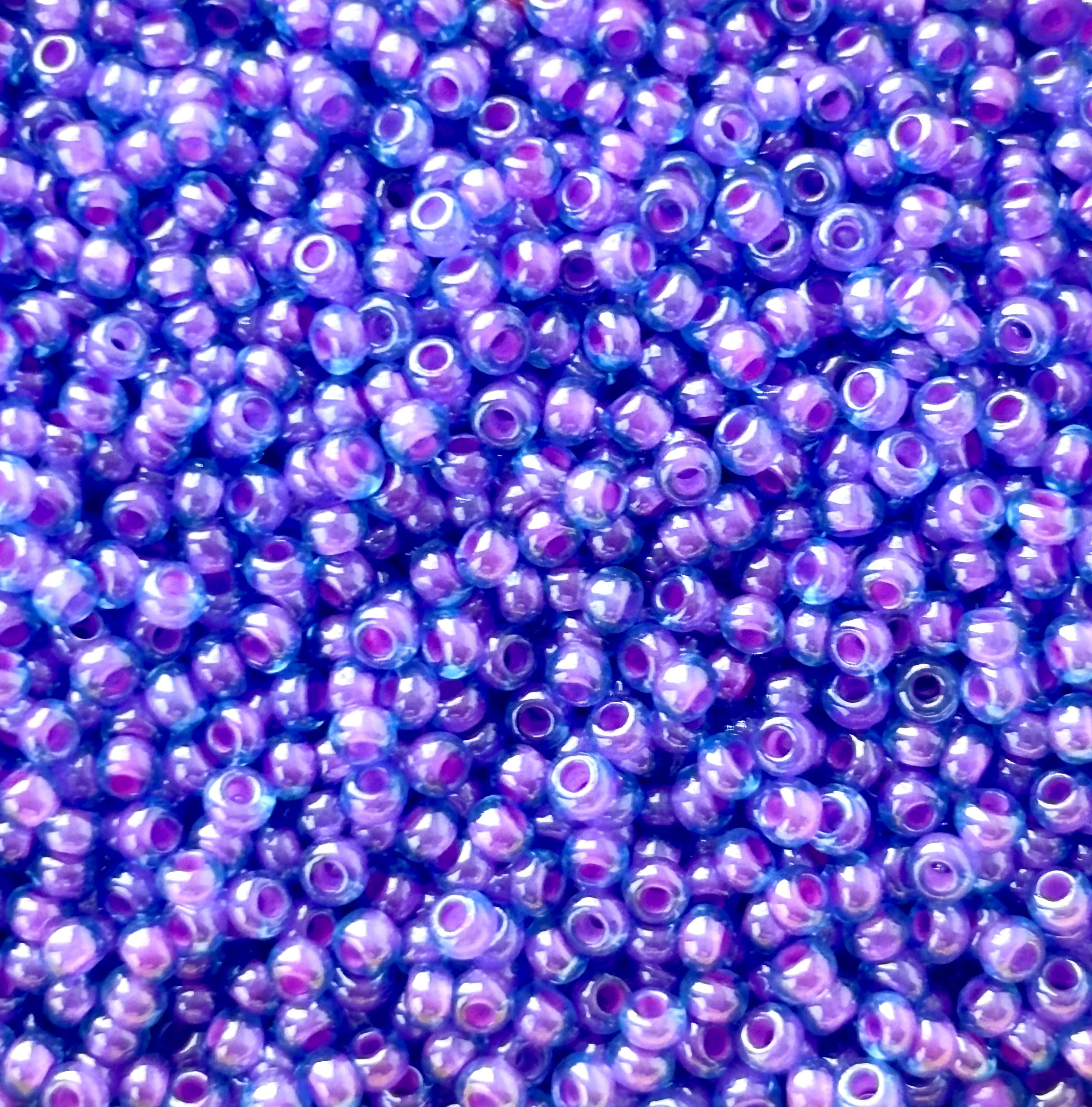 Preciosa Fuchsia Lined Aqua Luster Seed Beads